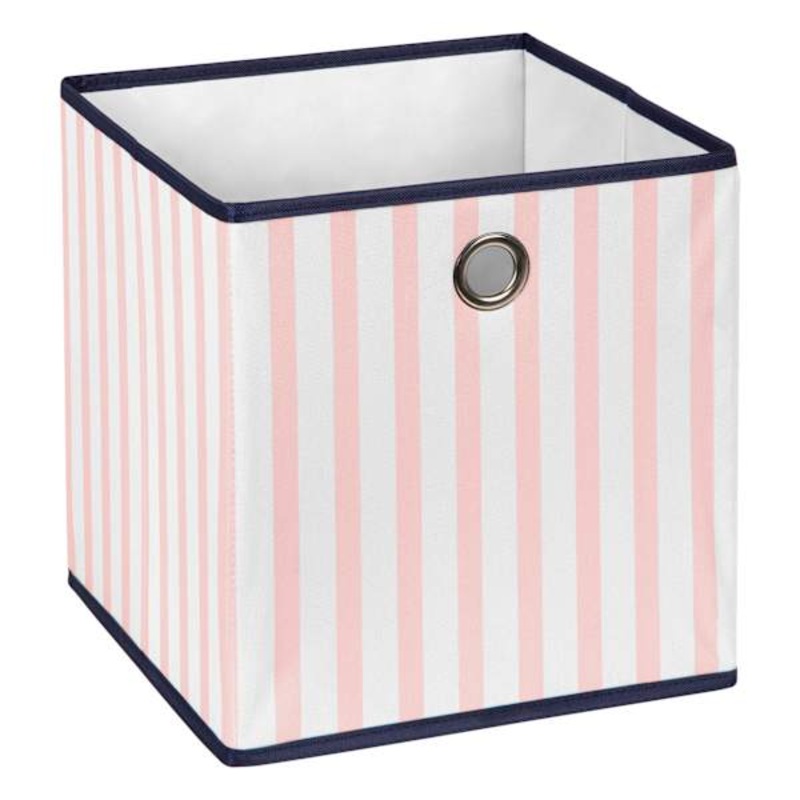Fabric Storage Cube with Grommet Handle, Pink Stripe