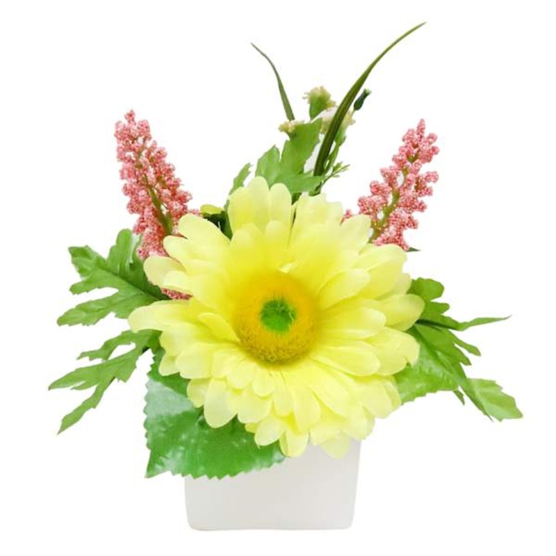 Large Yellow Daisy in White Ceramic Pot, 7″