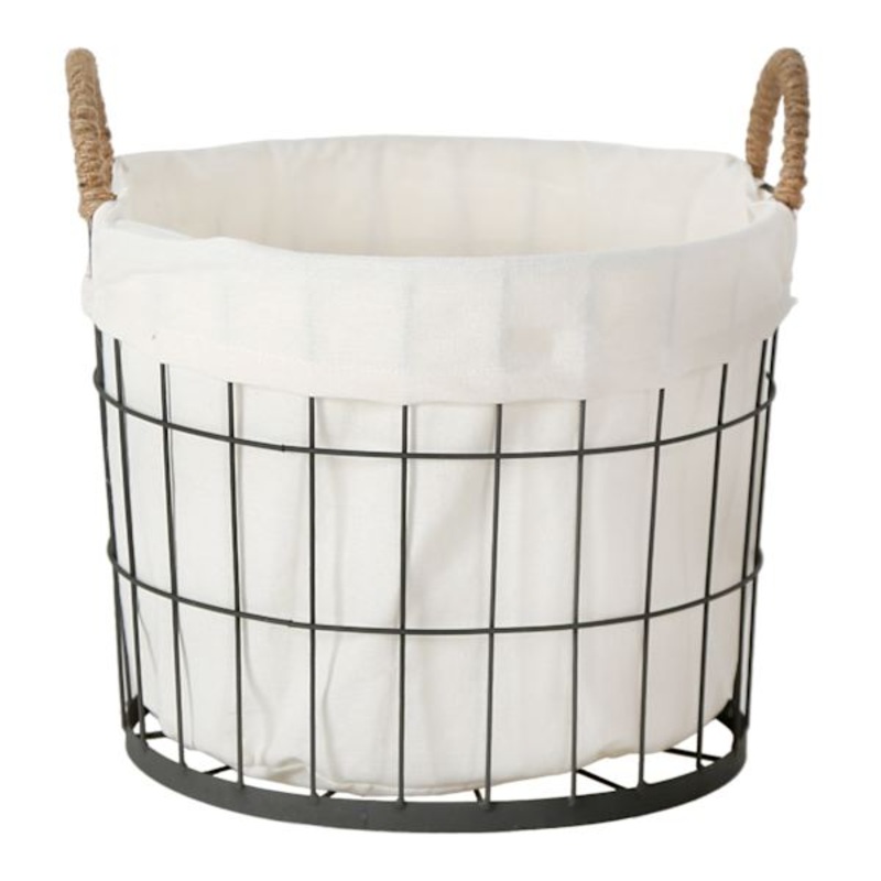 Lined Round Wire Storage Basket, Medium