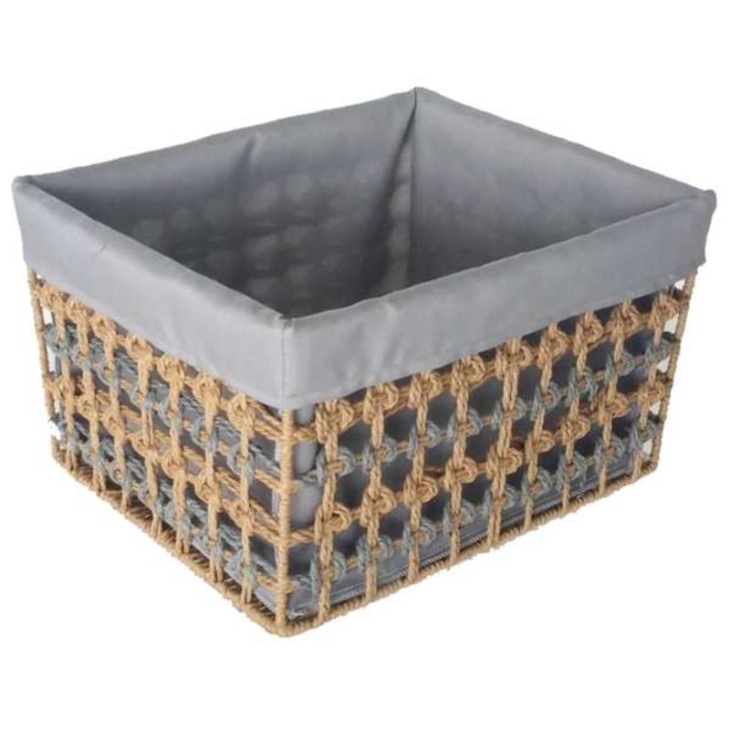 Open-Weave Paper Rope Storage Basket with Grey Liner, Small
