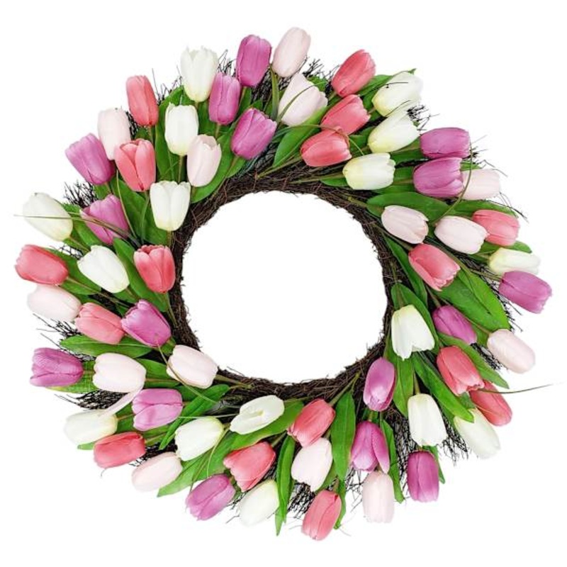 Pink & White Tulip Floral Wreath, 26″