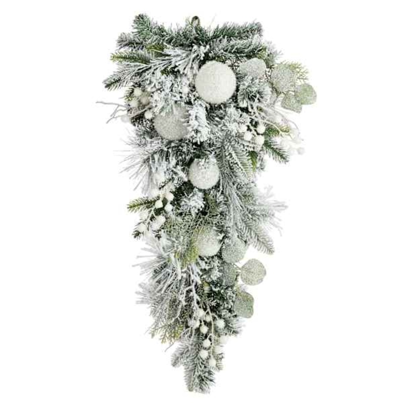 Tinsel Ball, Snow Berry, Eucalyptus & Pine Teardrop, 28″
