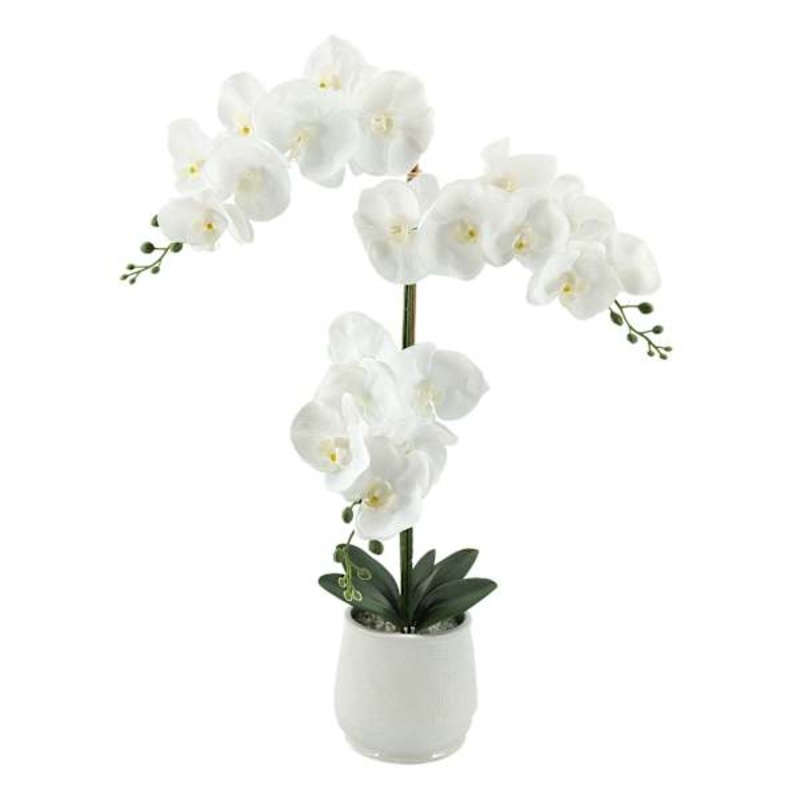 White Orchid Flower with Ceramic Planter, 27.5″