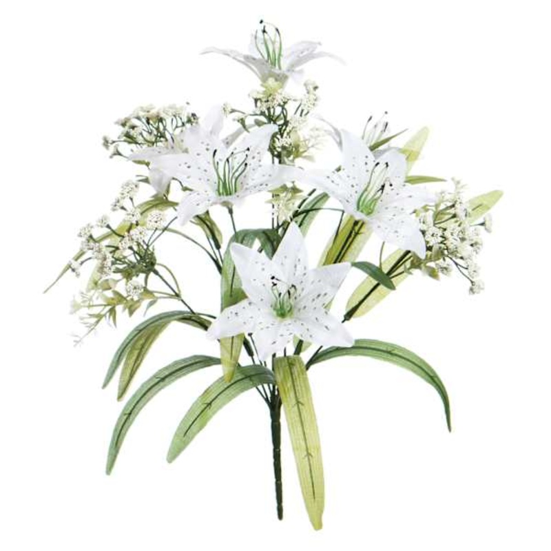 White Tiger Lily & Queen Ann Lace Bush, 18″