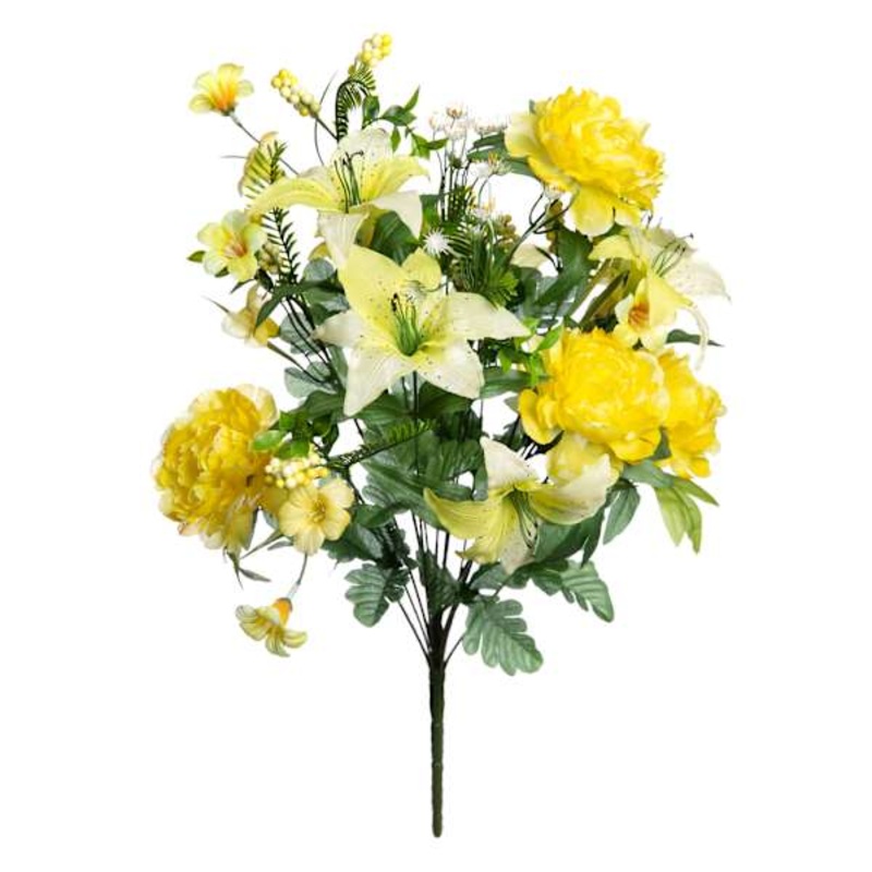 Yellow Peony & Tiger Lily Floral Spray, 26″