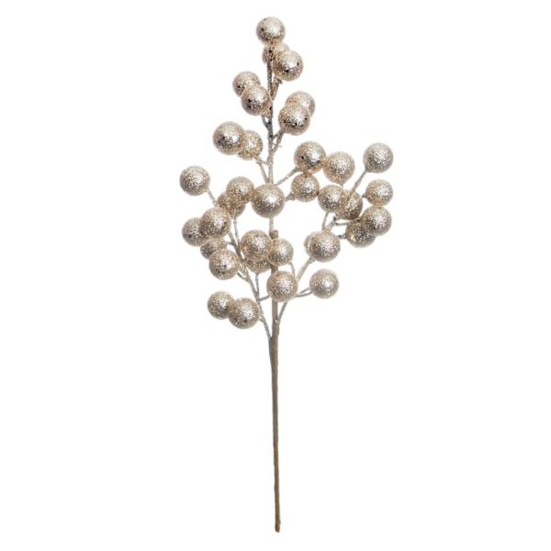 Champagne Glittered Berry Stem 14″ | Holiday Florals | At Home