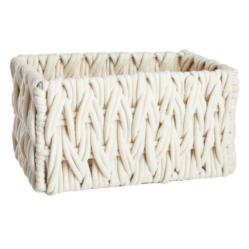 Chunky White Rectangle Fabric Storage Basket, Small