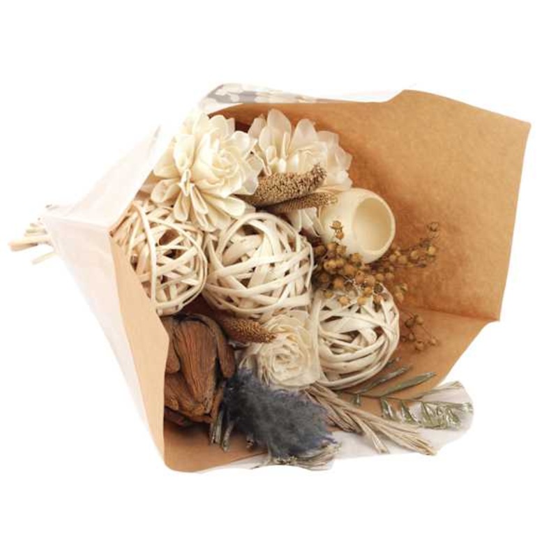Dried Natural & Slate Blue Bouquet, 27″