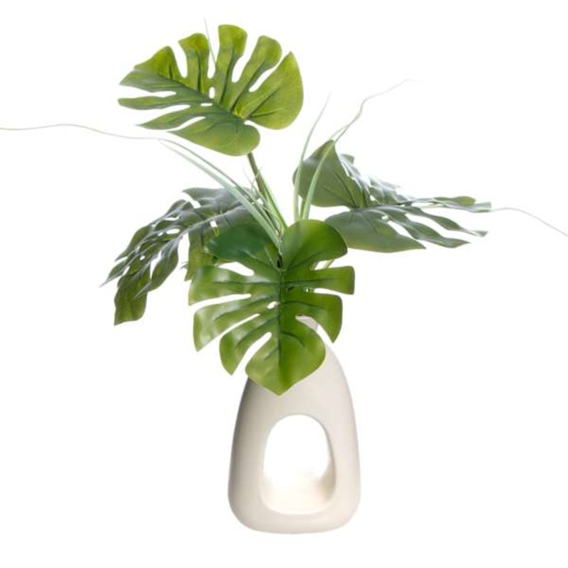 Monstera & Grass in Ceramic Pot, 18″