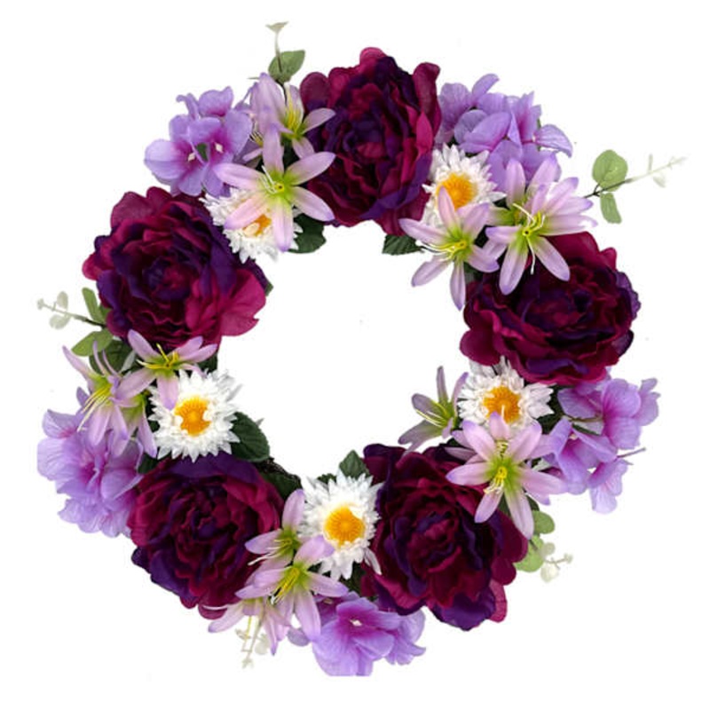 Purple Mixed Floral Wreath, 18″