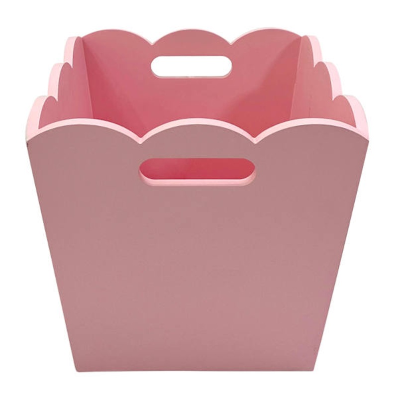 Scalloped Wood Storage Bin- Pink