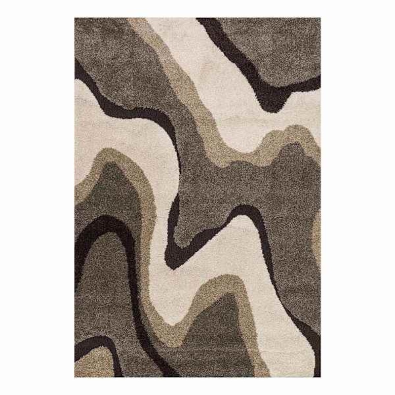 (A280) Sydney Ivory & Tan Multi-Waves Area Rug, 8×10