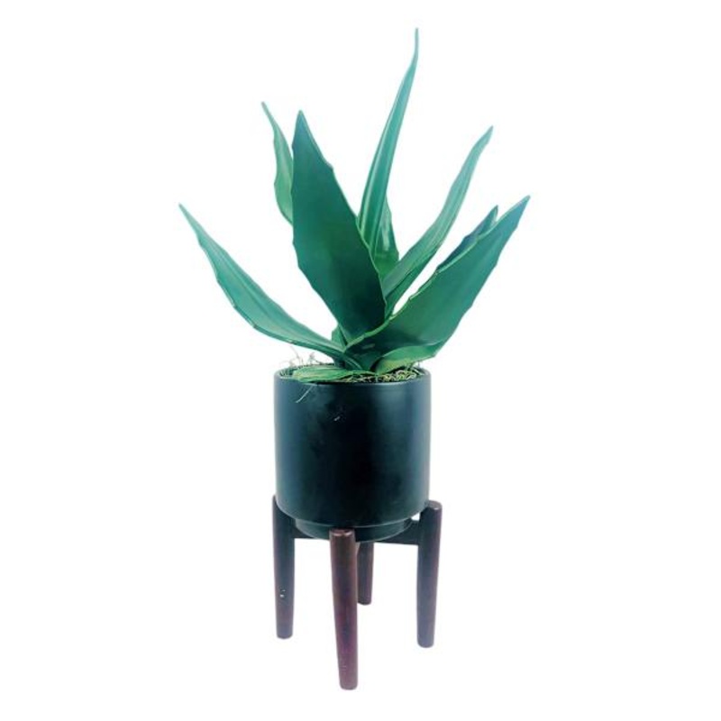 Agave Plant in Ceramic Planter Stand, 21″