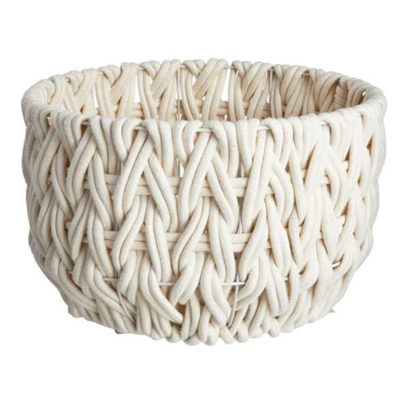 Chunky White Round Fabric Storage Basket, Medium