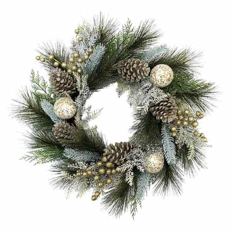 Gold Glitter Ornament Wreath 24″ | Holiday Wreaths | At Home