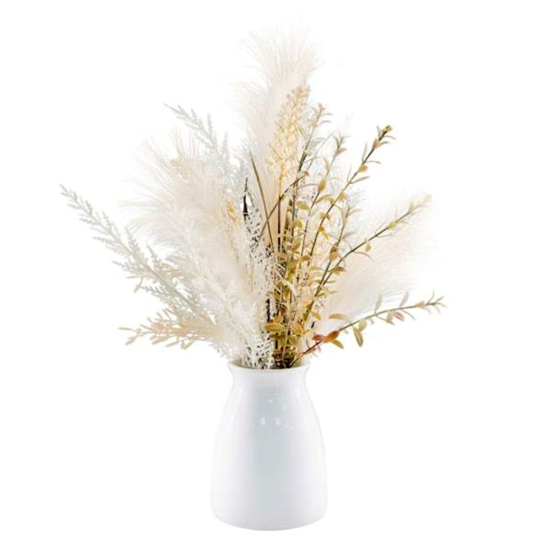 Pampas & Wheat Arrangement in Ceramic Pot, 18″