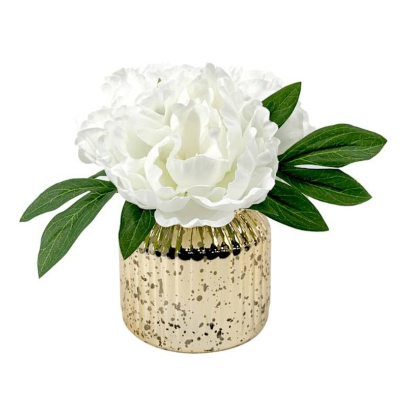 Providence White Peony in Glass Planter, 7″