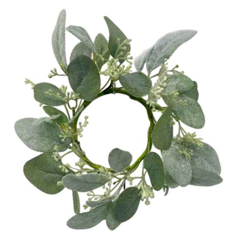 Eucalyptus & Baby’s Breath Candle Ring, 8″