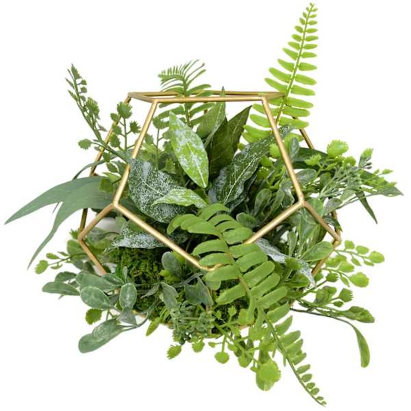 Greenery Arrangement with Gold Wire Frame, 6″