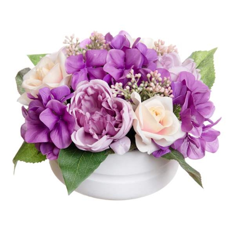 Purple Rose Flowers with Cement Planter, 12″