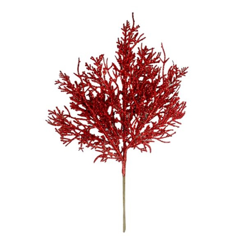 Red Glittered Coral Pick 13″ | Festive Floral Accents | At Home