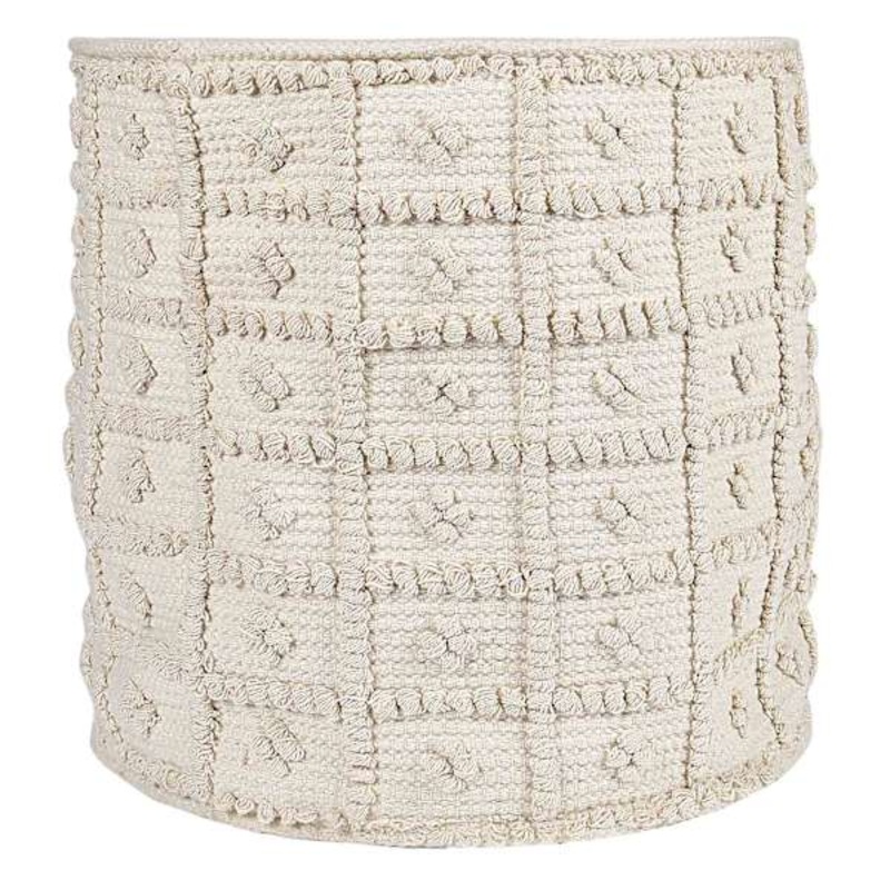 White Round Grid Fabric Storage Basket