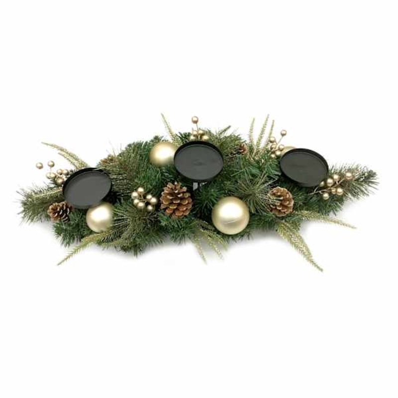 3-Candle Ornament Ball and Pinecone Candle Holder Centerpiece 28″ | Holiday Dcor | At Home