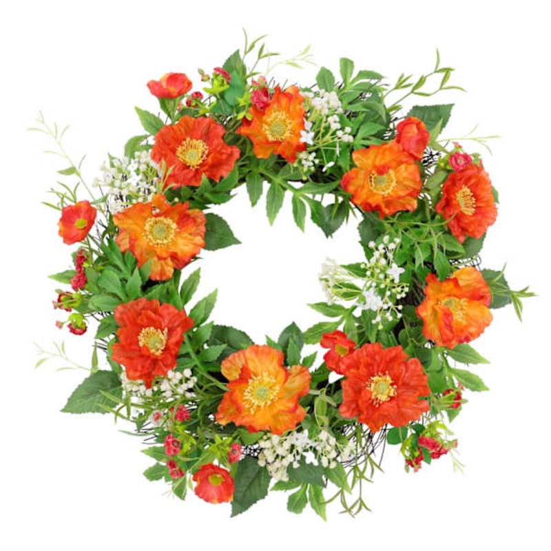 Dark Orange Poppy Wreath, 24″