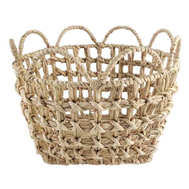 Grace Mitchell Braided Water Hyacinth Basket with Scalloped Edge, Medium