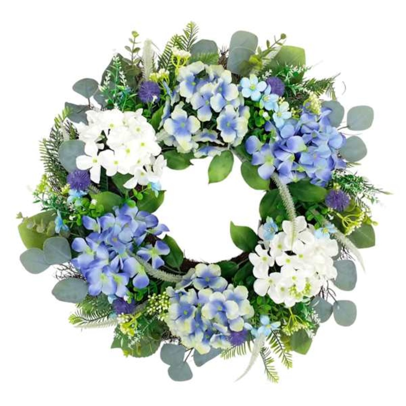 Hydrangea & Foxtail Spiral Vine Wreath, 24″