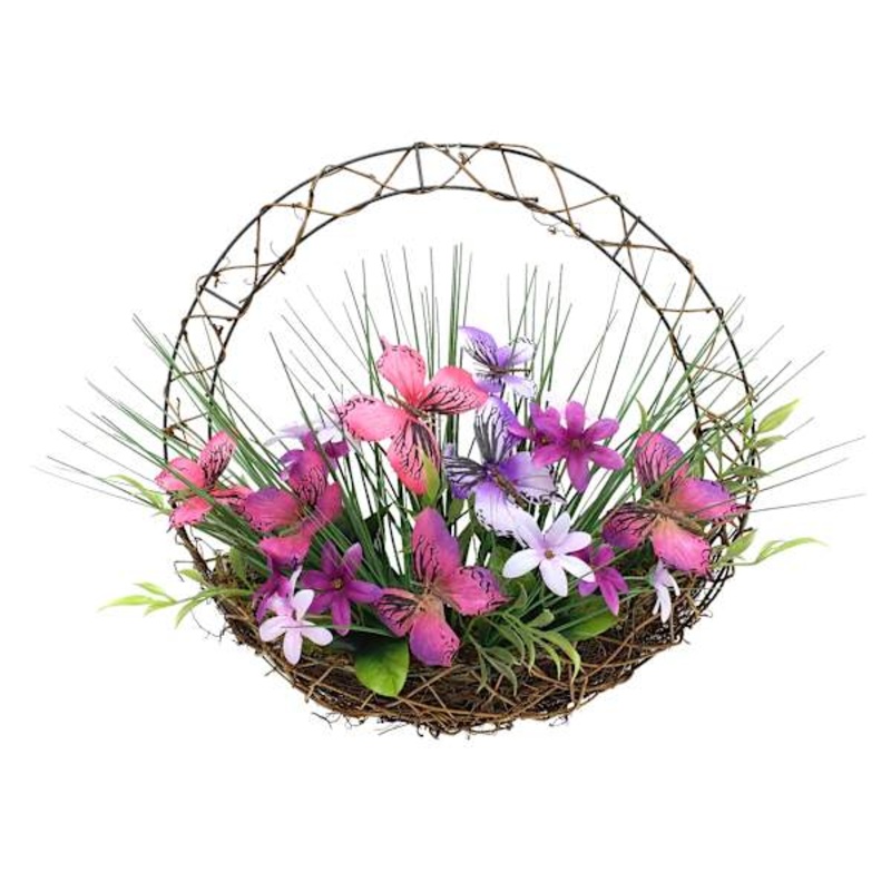 Pink Butterfly Basket Wreath, 16″