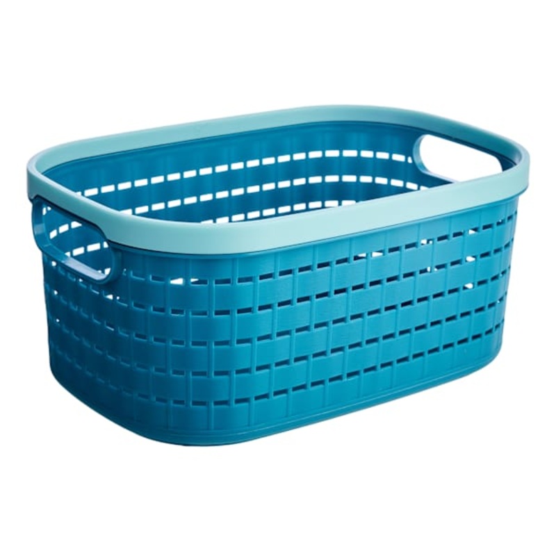 REAL SIMPLE Blue Rattan Storage Basket, Small