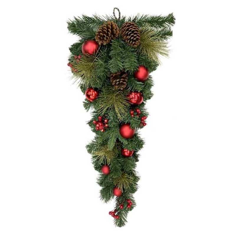 Red Ball Berry Teardrop Wreath 36″ | Holiday Decor | At Home