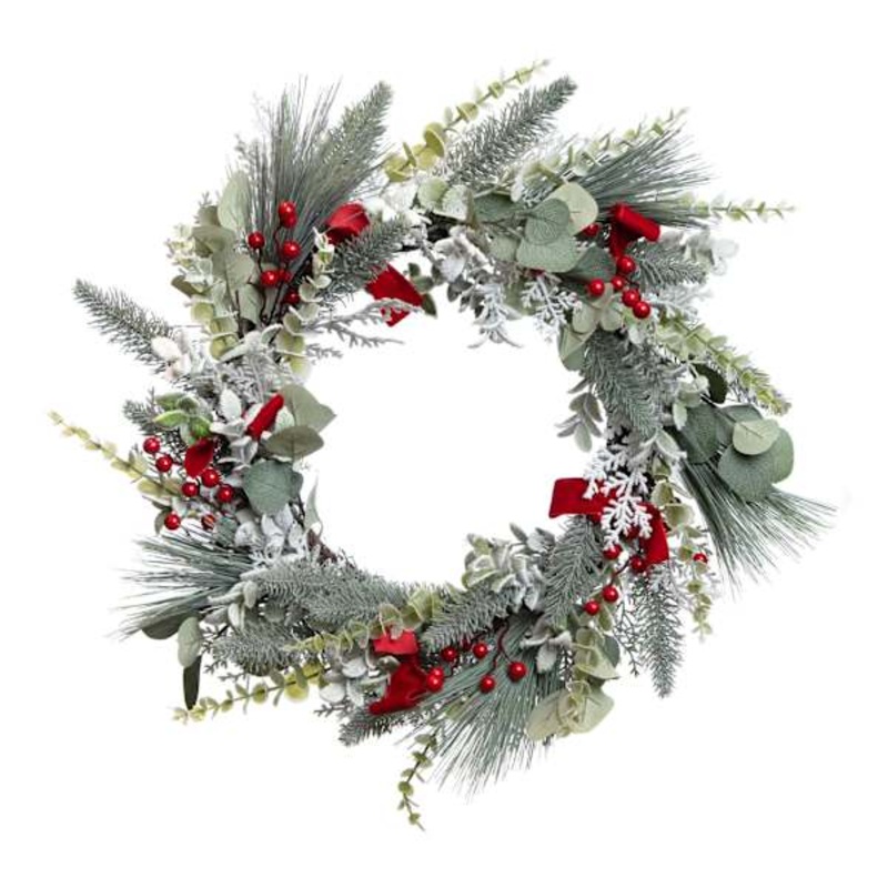 Snow Pine Berry Bow Wreath 24in | Winter Wonderland Decor | At Home