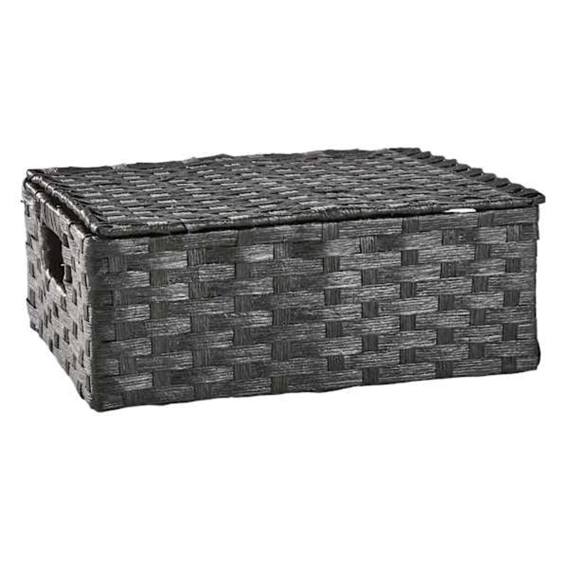 Black Paper Rope Rectangle Storage Basket with Lid, Small