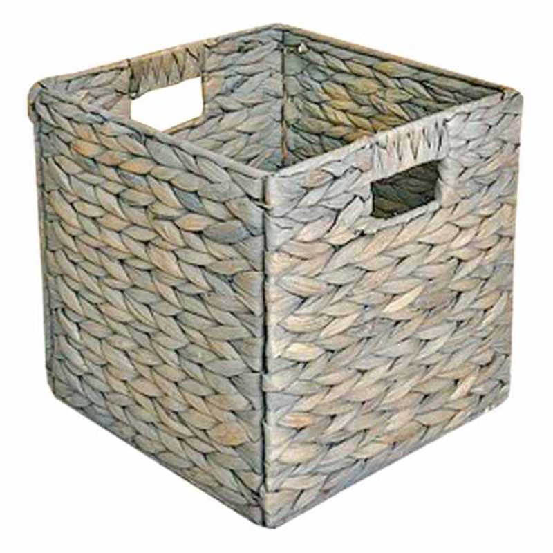 Grey Arrow Weave Water Hyacinth Storage Basket with Cutout Handles, 10.5″