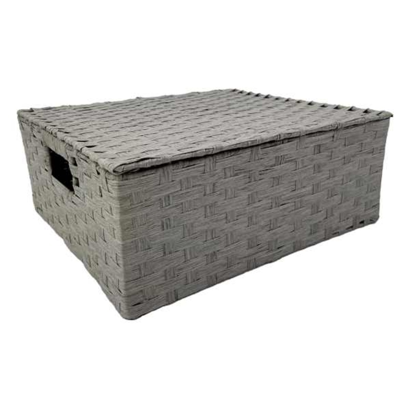 Light Grey Paper Rope Storage Basket with Lid Small | At Home