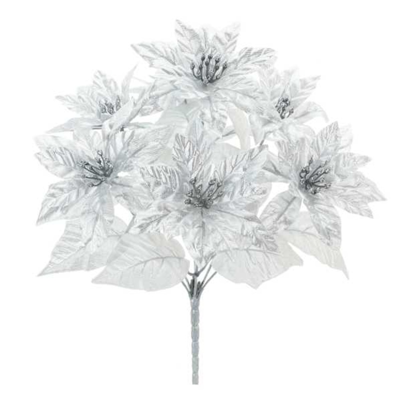 Metallic Poinsettia Floral Bush 15″ | Elegant Holiday Floral | At Home