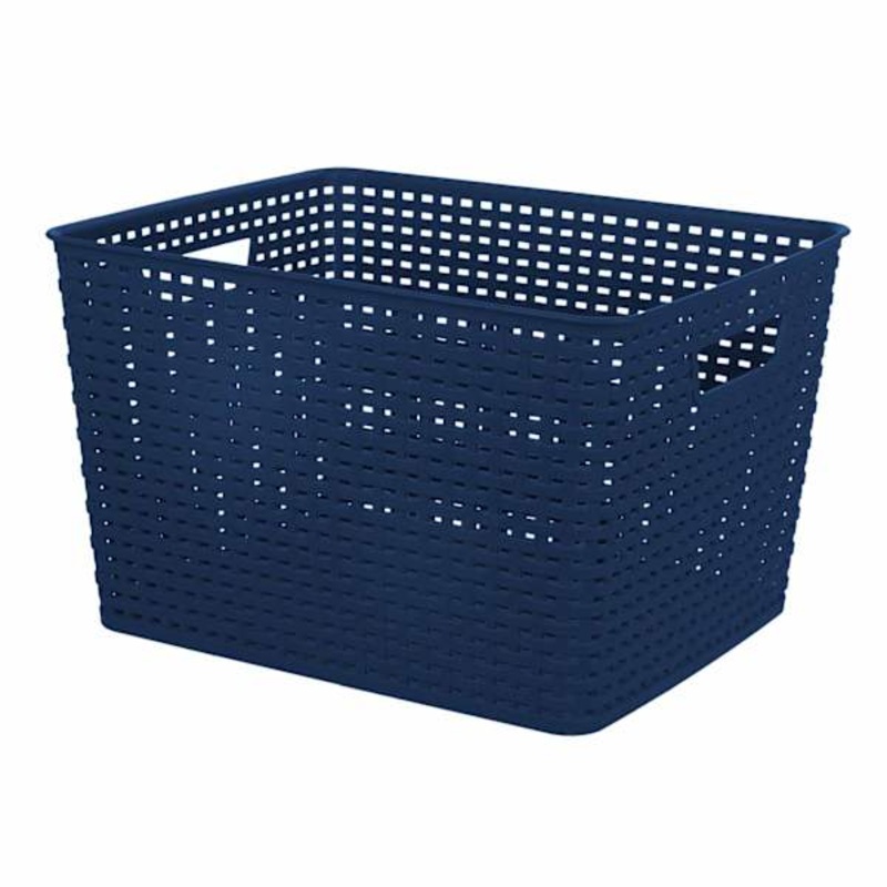 Navy Blue Crossover Weave Storage Basket, Large