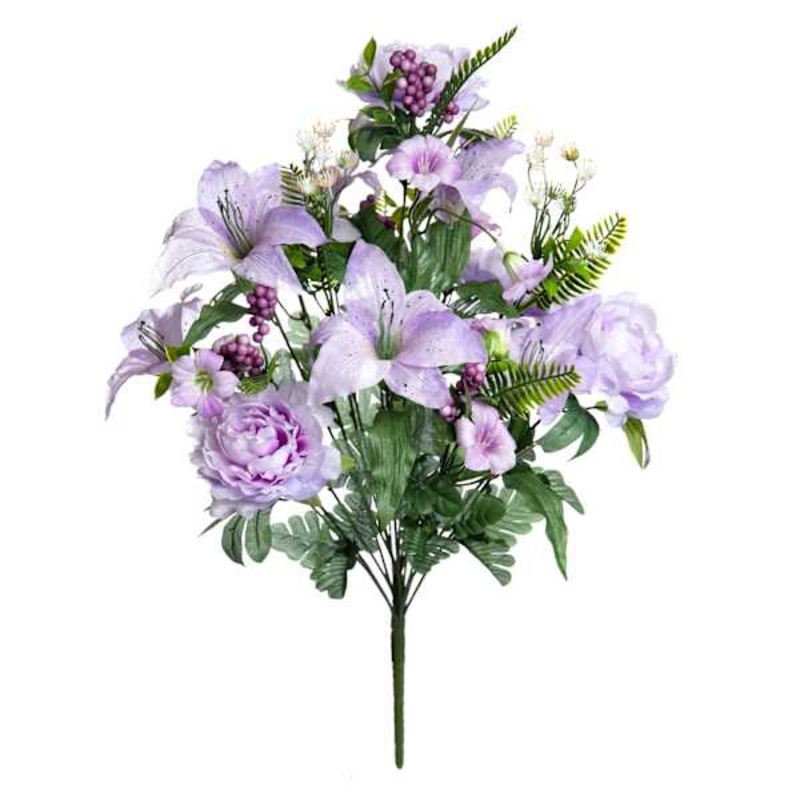 Purple Peony & Tiger Lily Floral Spray, 26″