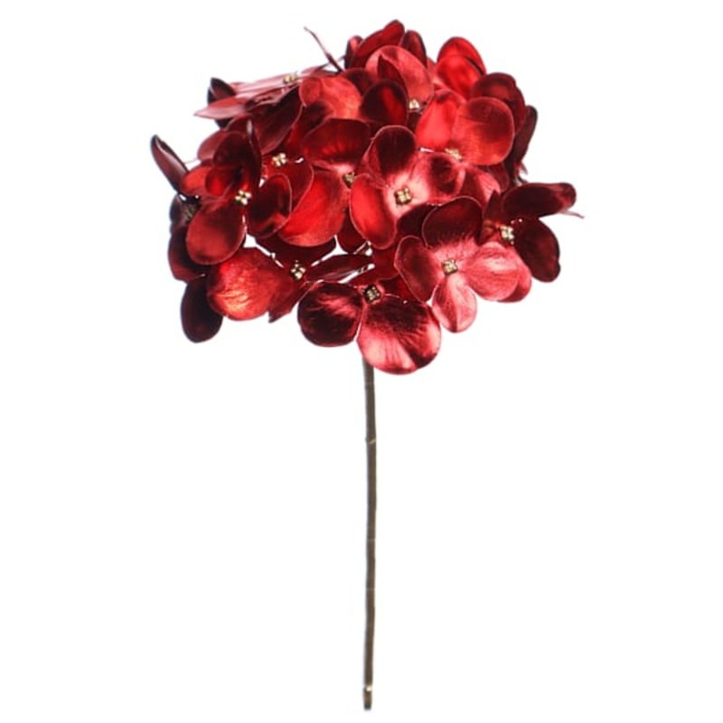 Red Metallic Hydrangea Pick 10.5″ | At Home