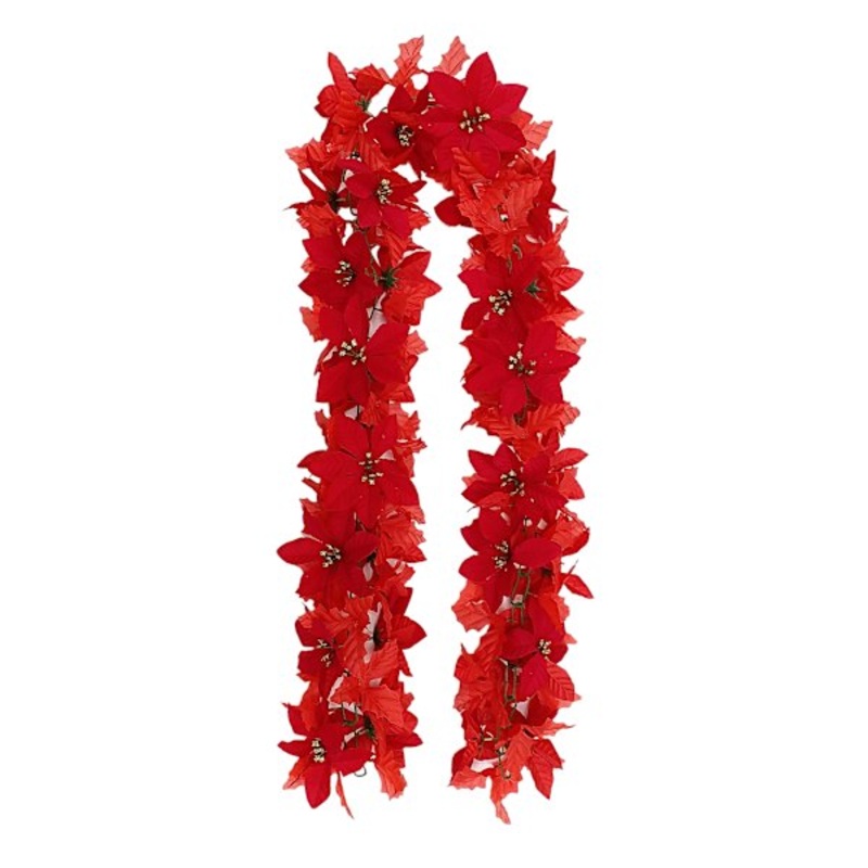Red Poinsettia Floral Garland 6′ | Garlands | At Home