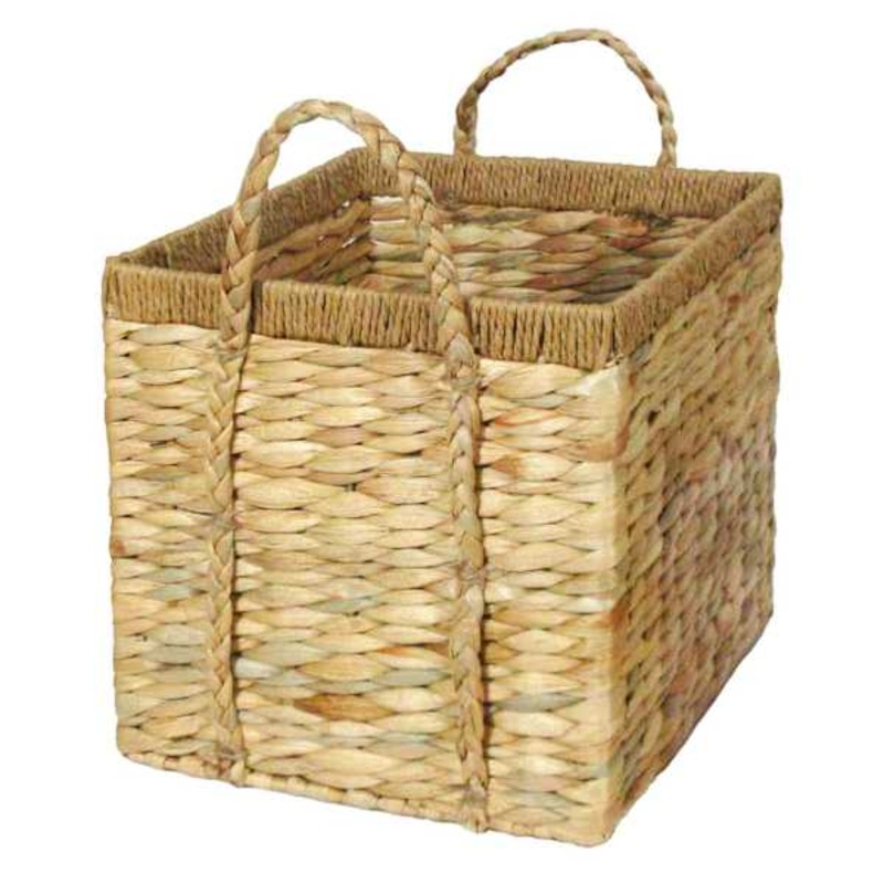 Wicker Rectangle Light Basket with Braided Handles, Medium