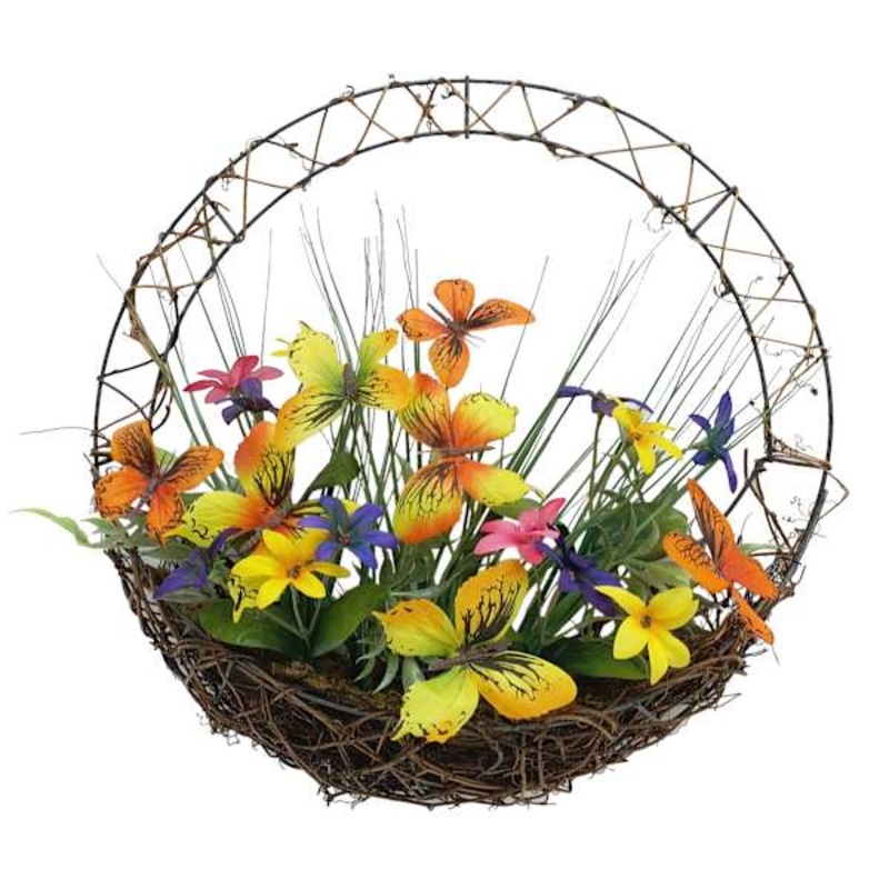 Yellow & Orange Butterfly Basket Wreath, 16″
