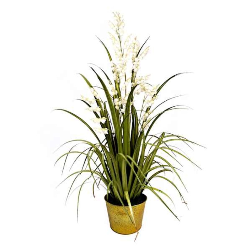 Bellflower Grass Bundle with Metal Planter, 42″