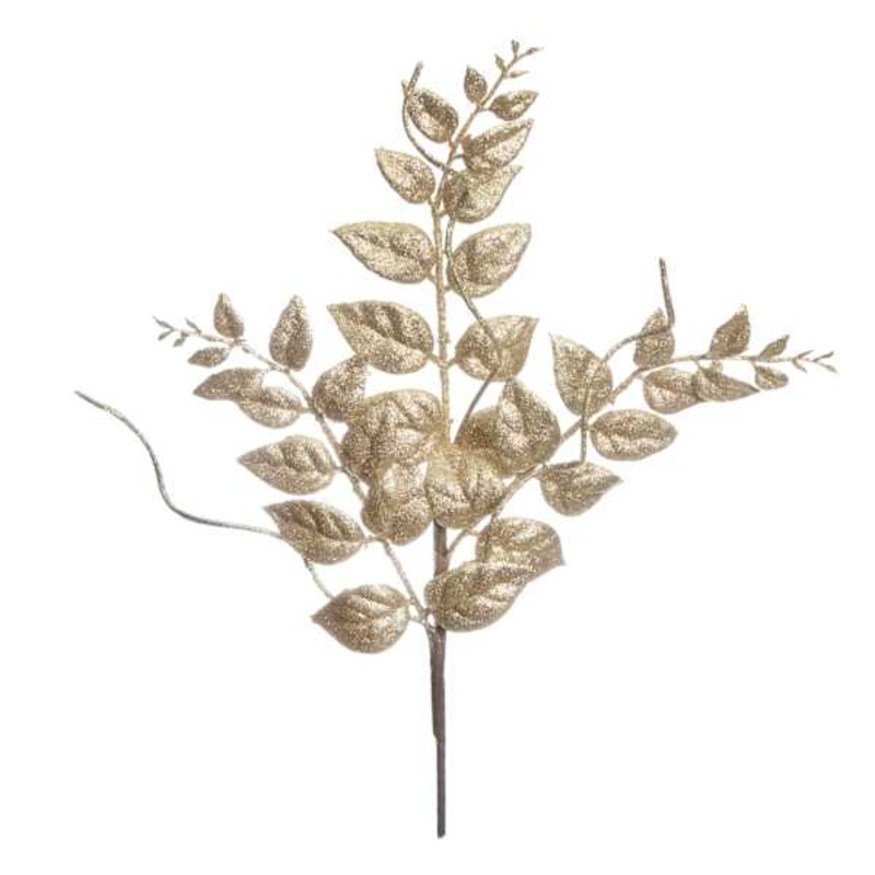 Gold Glittered Leaf Stem 14″ | Floral Dcor | At Home