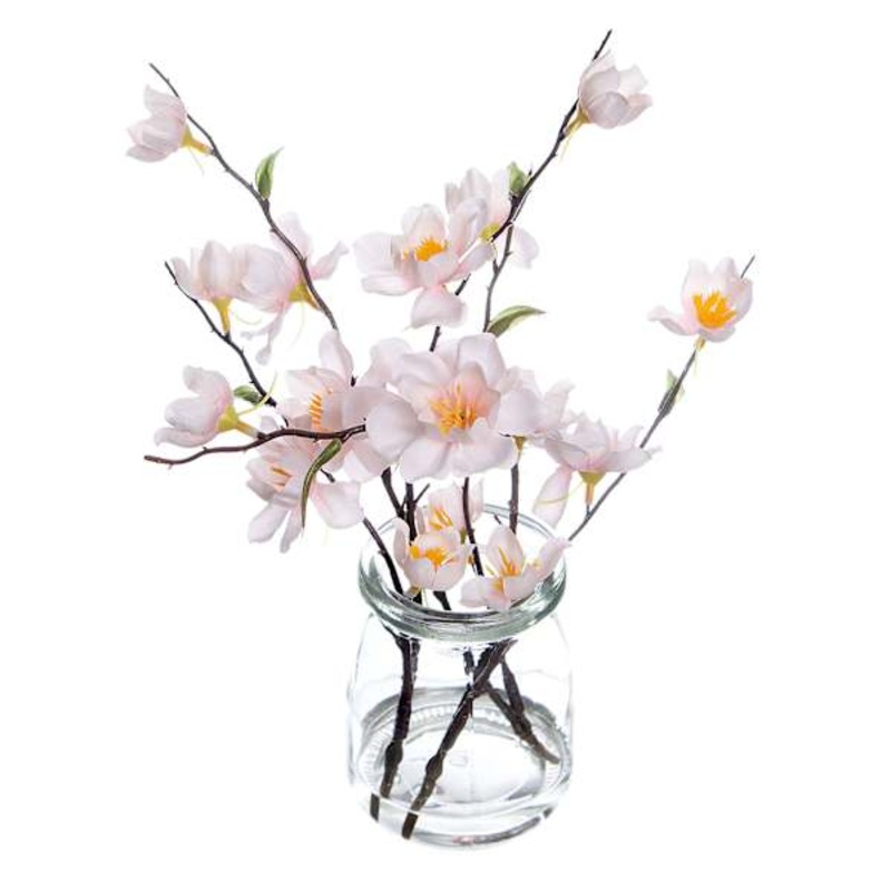Pink Blossom Arrangement in Glass Vase, 10″