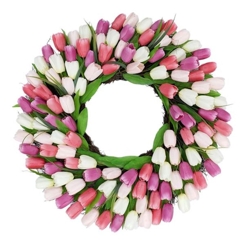 Pink & White Tulip Floral Wreath, 30″