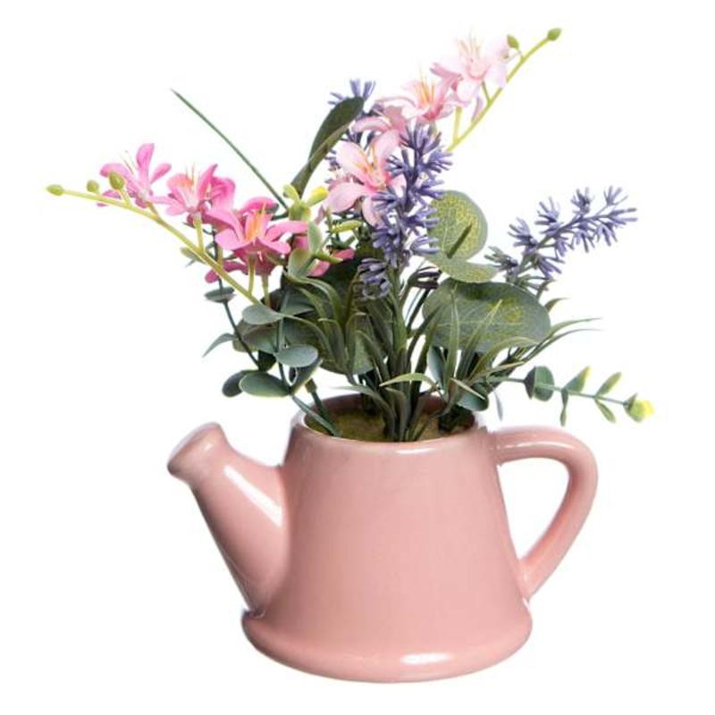 Star Flower & Lavender Arrangement in Pink Ceramic Pot, 7″