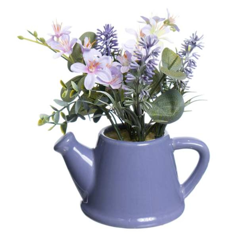 Star Flower & Lavender Arrangement in Purple Ceramic Pot, 7″